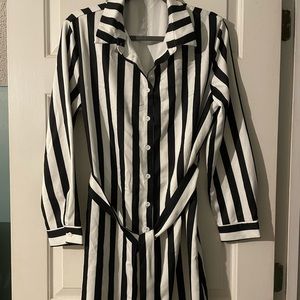 Stripped Button Front Belted Shirt Dress